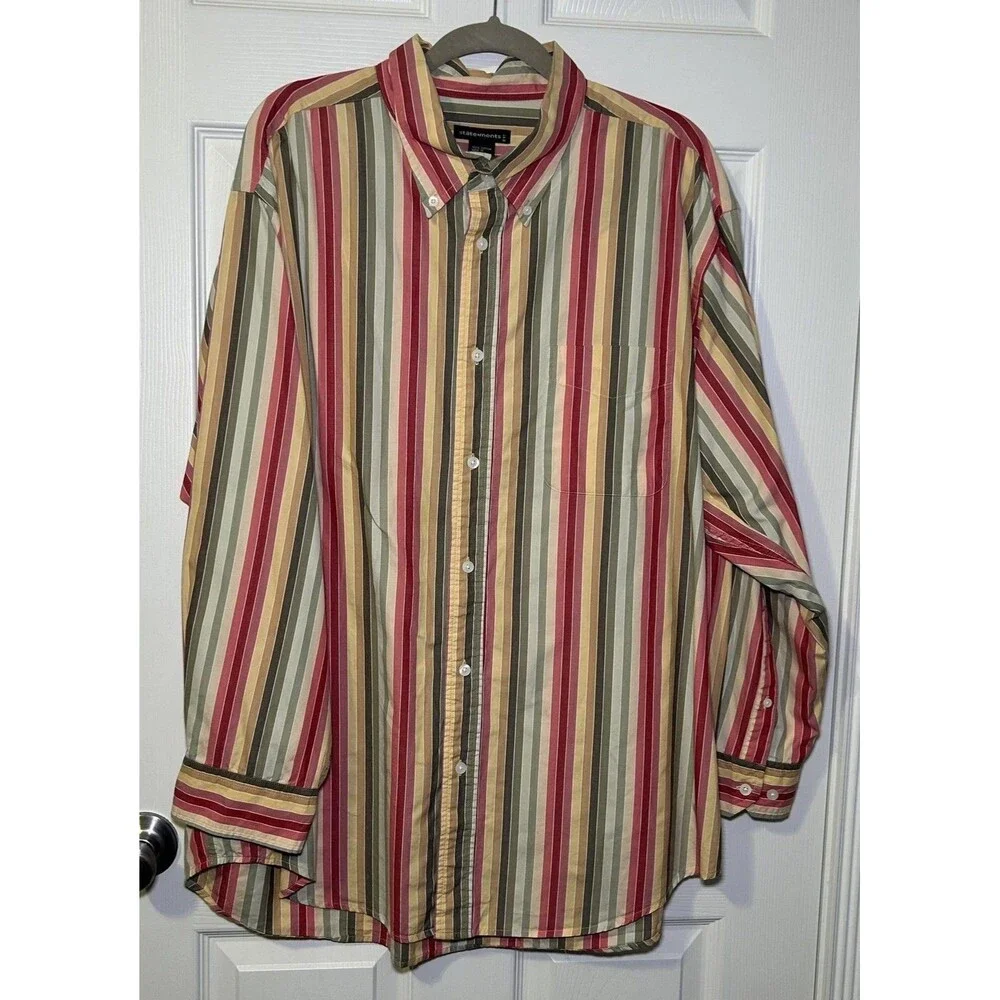 Stäte·ments Shirt Men's 2XL Multicolor Stripe Button Down Long Sleeve Cotton